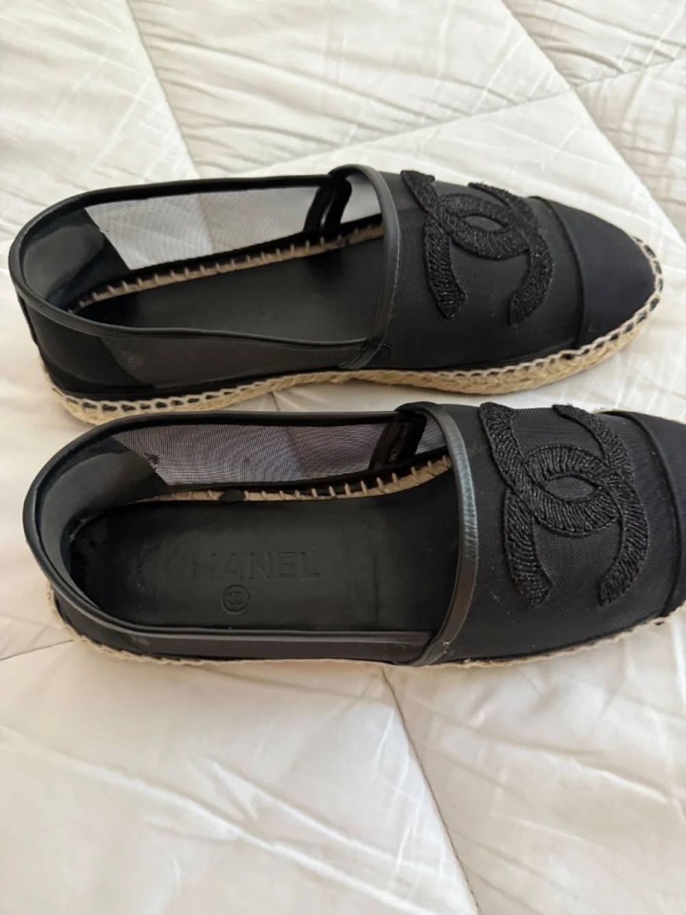 CHANEL Mesh Grosgrain CC Espadrilles black size 39